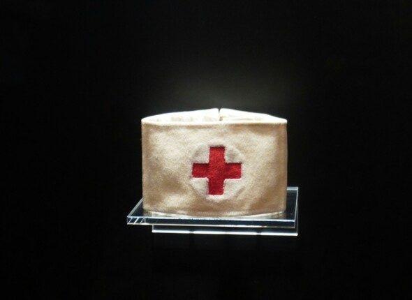 brown and red cross print box